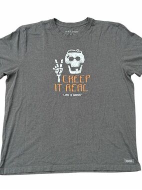 Life is Good T-Shirt Gray Creep It Real Skeleton Skull Graphic Size XL T-Shirt